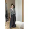 Conjunto de Ropa Coreana de Principios de Otoño, Conjunto de Dos Piezas con Top de Punto Rayado Único y Hermoso y Pantalones de Pierna Ancha