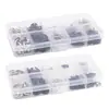 Caja de 10 Compartimentos para Accesorios de Ropa con Ganchos Ocultos, Ganchos para Cuellos, Ganchos para Pantalones, Herramientas de Costura, Ganchos para Faldas Plateados y Negros, Accesorios de Costura