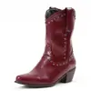 Botas de tacón medio de comercio exterior hasta la pantorrilla para otoño e invierno, botas vaqueras versátiles, botas de cuero sin cordones de punta cuadrada, botas de talla grande para mujer