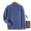 Cardigã de Lã Pura Masculino Espessado Gola Meia Alta Suéter de Tricô Casual de Negócios Simples Jaqueta de Cashmere com Zíper
