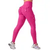 Pantalones de yoga fitness personalizados de tiro alto con bolsillo y efecto push-up en los glúteos para mujer, sin costuras, elásticos, para correr, ajustados, atléticos y de fitness