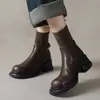 24 Outono Inverno Novo Feminino Couro Total Patchwork Solado Grosso Botas Martin Femininas Estilo Britânico Botas de Cano Médio