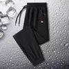 Pantalones Deportivos de Verano para Hombre Estilo Coreano Talla Grande con Bolsillo y Cremallera, Joggers de Seda Helada con Cordón