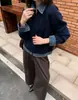 Cárdigan de Punto Patchwork de Mezclilla con Solapa para Mujer, Suéter Holgado Casual de Manga Larga, Abrigo, Otoño Invierno, Nuevo Estilo, Moda Versátil