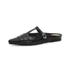 Sandálias Femininas Wei Wei 6825-2 Mules Planas Prata Bico Fechado Sandálias de Verão com Tira em T Bico Fino
