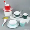 Melamina Comercial Imitación Porcelana Tazón Pequeño Restaurante Hot Pot Montaje de Mesa Juego de Cuatro Piezas Tazón de Plástico Vajilla de Hotel Juego de Tazón y Plato Dos Colores