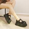 Primavera y verano 2025 nuevos zapatos de mujer de piel de vaca con suela gruesa y forma de T, zapatos muffin aumentados para zapatos individuales pequeños para todo tipo de cuatro estaciones