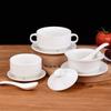 Atacado Tigela de Sopa Binaural Simples Branco Puro Xícara de Sopa com Tampa Tigela para Sopa Tigela para Assar Cerâmica Utensílios de Mesa Tigela para Mingau de Café da Manhã Tigela para Sobremesa