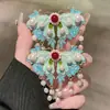 Novo Estilo Chinês Antigo Borboleta Pérola Franja Grampo de Cabelo Lateral Hanfu Acessório de Cabelo Par Clássico Estilo Chinês Clipe Azul Queimado para Mulheres