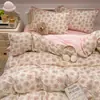 Lindo Juego de Cama de Cuatro Piezas de Gasa de Doble Capa de Algodón Acolchado para Hogar y Dormitorio, Adecuado para Todas las Estaciones