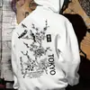 Moletom com Capuz de Veludo Masculino Casual Versátil Moletom com Capuz Estampado Tridimensional de Tóquio