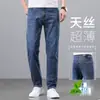 Jeans de Tencel de Alta Gama para Hombre, Pantalones Casuales Holgados de Pierna Recta Color Gris Claro, Nuevo Estilo Otoño 2026 Pantalones de Seda Helada