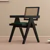 Silla de Comedor de Madera Maciza para Uso Doméstico, Estilo Chandigarh de Mediados de Siglo, Estilo Wabi-Sabi, Silla con Reposabrazos y Cojín Suave, Silla de Ratán para Ocio