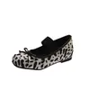Zapatos Mary Jane Ocultos con Lazo Estilo Francés para Mujer, Zapatos Planos de Verano con Estampado de Leopardo y Punta Cuadrada, Zapatos de Salón Individuales Estilo Dulce