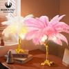 Lámpara de Mesa de Plumas Dormitorio Lámpara Nórdica para Sala de Estar Lámpara de Mesa de Noche Creativa Simple Resina Pluma de Avestruz Lámpara Lámpara de Mesa Decorativa