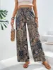 Moda Feminina Europeia e Americana Amazon Tiktoktemu Verão 2026 Novo Tendência Versátil Cintura Elástica Estampado Calças de Perna Larga