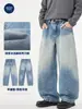 Moda Masculina Muqiu 2026 Outono/Inverno Tendência Lavado Gradiente Leve Jeans Faca Curva, Calça Comprida Wide-Leg Unissex