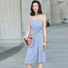 Vestido Básico Ropa Interior para Mujer Estilo Coreano Primavera y Verano Nuevo Largo Negro Elegante Brillo Seda y Satén Falda de Tirantes