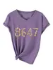 Amazon Ebay Sitio Independiente Moda Versátil Divertida Mujer 8647 Concha Cuello en V Manga Corta Camiseta Camiseta Base Comercio Exterior