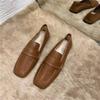 Zapatos de punta cuadrada para mujer, estilo francés, retro, planos, informales, de una sola capa, de cuero suave, con suela blanda, sin cordones, Lefu