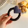Elástico de Cabelo Xadrez Coração Estilo Coreano para Mulheres, Scrunchie de Alta Elasticidade para Rabo de Cavalo, Faixa de Cabelo Versátil Estilo Doce e Descolado