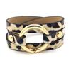 Pulsera Pulsera Europea y Americana Nuevo Anillo Dorado Envuelto de Tres Círculos Estampado de Leopardo Cuero PU Joyería de Moda Japonesa y Coreana