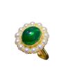 Anel de Opala Verde Natural Prata S925 Incrustado com Pérolas Douradas Adornado Joia de Mão Feminina Colorido Sem Rachaduras Pequeno Perfume