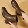 Botines Nuevos 2026 Punta Cuadrada Tacón Grueso para Mujer Piel Suave Cierre Trasero Botas Martin Versátiles Marrón Negro Para el Trabajo Mujer