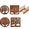 Base de Madera para Cazuela Platos Sólidos de Madera para Bocadillos Base Aislante de Madera para Cazuela Juego de Té Posavasos para Café Posavasos Tallado Hueco