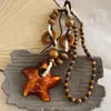 Colar de Contas Estrela-do-Mar de Madeira para Mulheres, Corrente Longa para Suéter Estilo Étnico Retrô, Para Fotos na Praia, Colar Estilo Boêmio