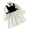 Nuevo Vestido de Primavera y Otoño para Niñas, Vestido Patchwork con Lazo Estilo Coreano, Vestido de Moda para Niñas Jóvenes, Transfronterizo