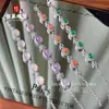 Pulseira de Calcedônia Branca Gelo Natural Prata 925 Banhada a Cobre Incrustada com Esmeralda Verde Imperial Pulseira Ágata Rosa Jade Presente Exquisito