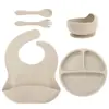 Plato de Cena de Silicona para Niños, Plato de Cena de Silicona para Complemento Alimenticio, Ventosa Reforzada, Plato Dividido de Silicona para Mesa, Plato de Cena para Complemento Alimenticio de Bebé