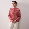 Chaqueta Suéter de Cuello Alto Tejida a Rayas Top Combinación de Colores Estilo Retro Cardigan de Terciopelo Suéter de Lana Holgado Otoño e Invierno para Mujer