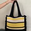 Bolso Tejido de Rayas de Color Contrastante Transfronterizo Nuevo con Asa de Oreja, Bolso Tote Tejido de Gran Capacidad, Bolso de Hombro Portátil de Gama Alta