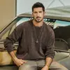 Suéter pesado de chenille retrô americano para homens, marca moderna de inverno quente, suéter básico de tricô de gola redonda solto para homens