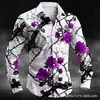 Moda Retro Estampa de Flor de Ameixa Impressão 3D Camisa Masculina de Manga Longa Camisa Artística Top Casual de Botão Único Roupa Masculina