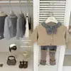 [Ropa Infantil Le'En] Diseño Original Otoño e Invierno Suéter a Cuadros Marrones para Niñas Conjunto de Punto a Cuadros Grises y Marrones