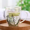 Taza de Vidrio de Doble Capa con Asa, Taza Creativa con Flores Secas Integradas, Alto Borosilicato, Resistente a Altas Temperaturas, Taza para Café y Bebidas Lácteas al por Mayor