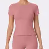 Top de Manga Curta Respirável para Yoga de Verão, Camisa Elástica de Secagem Rápida para Fitness, Camiseta Esportiva Feminina de Pilates Slim Fit