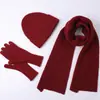 Outono e inverno novo cachecol de lã tricotado luvas chapéu conjunto de três peças cor sólida quente Joker moda fábrica atacado