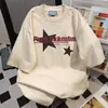 Camiseta Informal Suelta de Cuello Redondo para Verano 2025 con Estampado de Letras Graffiti Estilo Preppy Nicho Manga Corta Retro para Mujer