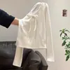 Camiseta larga de manga larga con ribete de encaje estilo coreano para mujer, top ajustado de manga larga de algodón de bambú, top con diseño de otoño
