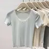 Borde Hongo Puro Querer Bm Delgado Manga Corta Cuello en U Puntada de Encaje Base Corta Top Moda Verano Mujer Camiseta