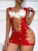 Lencería Europea y Americana Transfronteriza de Malla Hueca con Tira de Pedrería, Vestido de Tirantes Sexy Rasgado con Espalda Descubierta Estrellada