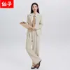 Conjunto de dos piezas de estilo universitario para otoño e invierno, chaqueta de traje profesional de manga larga y pantalones de pierna ancha para mujer, venta al por mayor transfronteriza