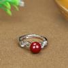 Anillo de Cinabrio con Perlas Redondas de Arena Dorada Púrpura Incrustado con Diamantes, Lujo Ligero, Sencillo, de Nicho, Perla de la Fortuna, Cinabrio para la Buena Suerte