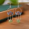 Pendientes de plata esmaltada S925 de Golden Deer King, elegantes y artísticos pendientes de jade Hetian Ruyi con cierre de pavo real y gancho para la oreja para mujer