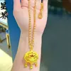 Loja de Ouro Mesmo Estilo Ouro Areia Caractere da Fortuna Cadeado da Paz Sino Oco Corda Trançada Colar Cadeia de Suéter da Fortuna Joias Atacado
