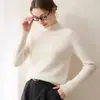 Suéter de cachemira suave para mujer, de punto, con cuello medio alto de doble hilo, estilo simple y versátil, mangas raglán, suéter base adelgazante